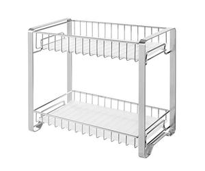 SONGMICS Spice Rack, 2-Tier Cupboard Organiser with Plastic Boards | Countertop Organiser, 31 x 16 x 25.7 cm, Tool-Free Assembly, Non-Slip, for Kitchen, Silver, Patalla Collection KCS013E01