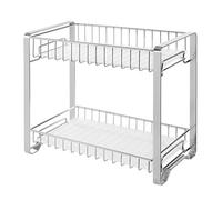 SONGMICS Spice Rack, 2-Tier Metal Kitchen Counter Shelf, Spice Organiser with Plastic Shelf Liner, Anti-Slip Feet, Easy to Assemble, for Countertop, Pantry, Bathroom, Silver KCS013E01