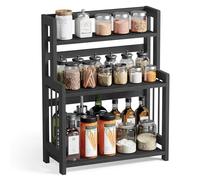SONGMICS Spice Rack, 3-Tier Bamboo Countertop Organiser | Kitchen Storage Shelf, 41 x 18.6 x 53.5 cm, MDF Boards, for Office, Ebony Black, Bambou Collection, OFS047B02