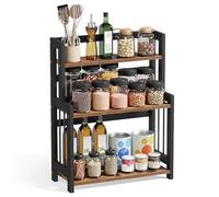 SONGMICS Spice Rack, 3 Tier Storage Rack, Desktop Organizer, Bamboo Frame, for Kitchen, Dining Room, Office, Rustic Brown and Black OFS047B01