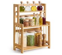 SONGMICS Spice Rack, 3-Tier Countertop Storage Shelf, Desktop Organiser with Bamboo Frame, for Kitchen, Dining Room, Office, Natural Beige OFS047Y101