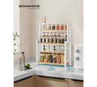 Songmics Spice Rack, 3-Tier Countertop Storage Shelf, Desktop Organiser With Bamboo Frame, Natural Oak