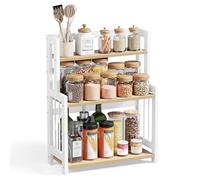 Songmics Spice Rack, 3-Tier Countertop Storage Shelf, Desktop Organiser With Bamboo Frame, Natural Oak