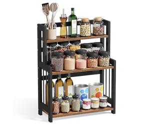 SONGMICS Spice Rack, 3 Tier Storage Rack, Desktop Organizer, Bamboo Frame, for Kitchen, Dining Room, Office, Rustic Brown and Black OFS047B01