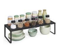 SONGMICS Spice Rack, Extendable Cupboard Organiser, Kitchen Countertop Shelf, Space-Saving Metal Storage, Matte Black KCS007B01