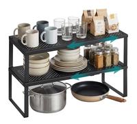 SONGMICS Spice Rack, Extendable Cupboard Organisers, 2 Pieces | Kitchen Countertop Shelves, Space-Saving Steel Storage, Matte Black, BEQUE Collection KCS402B01