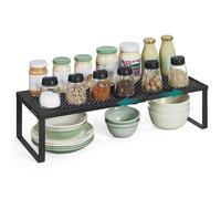 SONGMICS Spice Racks, Extendable Cupboard Organisers, Kitchen Countertop Shelves, Set of 2, Space-Saving Metal Storage, Matte Black KCS402B01