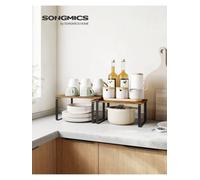 Songmics Spice Rack, Set Of 2 Cupboard Shelf Organiser, Expandable Kitchen Shelf Organiser, Stackable Spice Holder