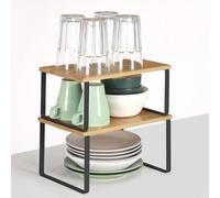 Songmics Spice Rack, Set Of 2 Cupboard Shelf Organiser, Kitchen Shelf Organiser, Stackable Spice Holder, Black And Natural