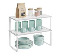 SONGMICS Spice Rack, Set of 2 Cupboard Shelf Organisers, Expandable Kitchen Shelf Organiser, Stackable Spice Holder, Metal and Engineered Wood, Cloud White and Snow White KCS025W01