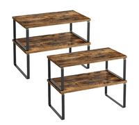 SONGMICS Spice Rack, Set of 2 Cupboard Shelf Organisers, Expandable Kitchen Shelf Organiser, Stackable Spice Holder, Metal and Engineered Wood, Ink Black and Rustic Brown KCS200X01