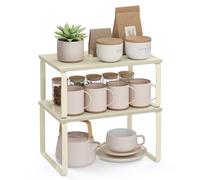 Set of 2 Expandable Kitchen Spice Rack Stackable, Cream White