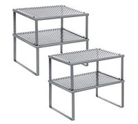 SONGMICS Spice Rack, Set of 4, Kitchen Rack, Kitchen Organiser, Expandable, Stackable, Small Shelf, Metal, Silver