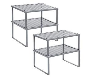 SONGMICS Spice Rack, Set of 4, Kitchen Rack, Kitchen Organiser, Expandable, Stackable, Small Shelf, Metal, Silver