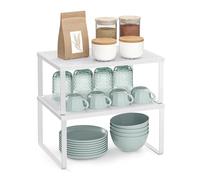 SONGMICS Spice Racks, Set of 2 Cupboard Organisers, Kitchen Storage, Stackable, Expandable, Metal Counter Shelves, White KCS01WT