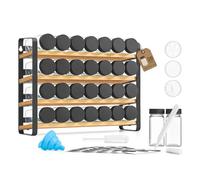 SONGMICS Spice Rack with 24 Jars, Bamboo and Steel 4-Tier Kitchen Cupboard Organiser, Wall Mounted Kitchen Worktop Storage, 35 x 9 x 26 cm, Black, Bystro Collection KCS064B101