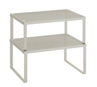 SONGMICS Spice Racks, Set of 2 Cupboard Organisers, Kitchen Storage, Stackable, Expandable, Metal Counter Shelves, Oatmeal Beige KCS001K01