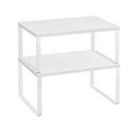 SONGMICS Spice Racks, Set of 2 Cupboard Organisers, Kitchen Storage, Stackable, Expandable, Metal Counter Shelves, White KCS01WT
