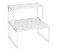 SONGMICS Spice Racks, Set of 2 Cupboard Organisers, Kitchen Storage, Stackable, Expandable, Metal Counter Shelves, White KCS005W01