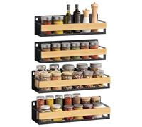 SONGMICS Spice Racks | SONGMICS Spice Rack, Set of 4 Wall Mounted Shelves, Steel and Bamboo