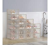 Songmics Stackable Shoe Boxes, Pack Of 18 Shoe Storage Organizers, Fit Uk Size 11, Transparent And Beige