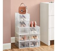 Songmics Stackable Shoe Storage Boxes, Foldable Sneaker Organizers, Versatile Footwear Containers, Transparent And White