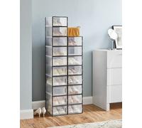 Songmics Stackable Shoe Storage Boxes, Pack Of 18 Organisers, Foldable & Versatile, Transparent & Black