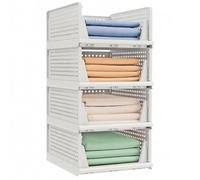 SONGMICS Stackable Wardrobe Storage, Foldable Closet Organiser, Set of 6 Pull-Out Baskets, Closet Storage and Organisation, Bedroom, Office, Bathroom, White LPC600WZ01