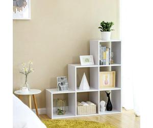 Songmics Stair Shelf, Bookcase, Step Shelf, Standing Shelf, 6 Cubes, Ladder Shelf, Room Divider, Cube Shelf, Freestanding, White