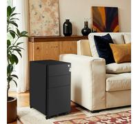 Songmics Steel File Cabinet With 3 Drawers, Mobile Pedestal Cabinet Under Desk For Home Office, Black