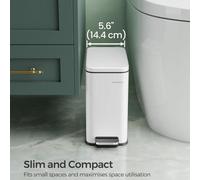 Songmics Steel Pedal Bathroom Bin, Soft Close Lid With Compact Design For Tight Spaces, White