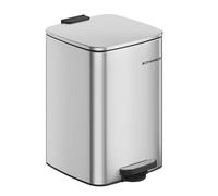 SONGMICS Kitchen Bin, 5.2-Gallon (20 L) Trash Bin, Steel Pedal Bin, with Inner Bucket, Soft Close and Stays Open, Metallic Silver LTB592E01