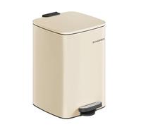 SONGMICS Steel Pedal Bin, 5.2-Gallon (20 L) Trash Bin with Inner Bucket, Soft Close and Stays Open, Sand Beige LTB592A02