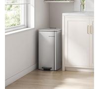 SONGMICS Kitchen Bin, 8-Gallon (30 L) Trash Bin, Steel Pedal Bin, with Inner Bucket, Soft Close and Stays Open, Metallic Silver LTB593E01