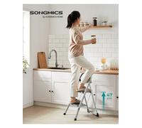 Songmics Step Ladder, 2-Step Ladder, Folding Ladder, Safety Lock, Space-Saving Storage, Holds Up To 150 Kg