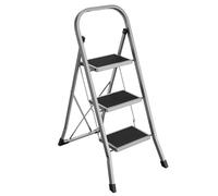 SONGMICS Step Ladder, 3-Step Ladder, Folding Ladder, Safety Lock, Space-Saving Storage, Holds up to 150 kg, Dove Grey GSL003GY01