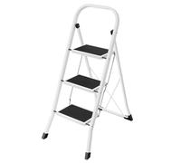 SONGMICS Step Ladder, 3-Step Ladder, Folding Ladder, Safety Lock, Space-Saving Storage, Holds up to 150 kg, Simiply White GSL03WT