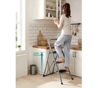 SONGMICS Step Ladder, 3-Step Ladder, Folding Ladder, Safety Lock, Space-Saving Storage, Holds up to 150 kg, Dove Grey GSL003GY01