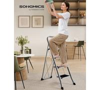 Songmics Step Ladder, 4-Step Ladder, Folding Ladder, Safety Lock, Space-Saving Storage, Holds Up To 150 Kg, Dove Grey