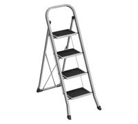 SONGMICS Step Ladder, 4-Step Ladder, Folding Ladder, Safety Lock, Space-Saving Storage, Holds up to 150 kg, Dove Grey GSL004G01