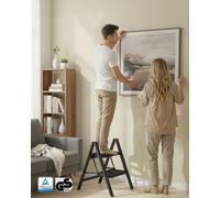 Songmics Step Ladder, Folding Step Stool, 2-Step Foldable Ladder, Holds Up To 150 Kg, Steel,55 X 43.4 X 61.8 Cm, Black