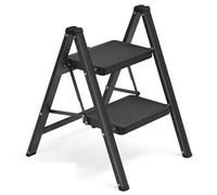 SONGMICS Step Ladder, Folding Step Stool, 2-Step Foldable Ladder, Holds up to 150 kg, Steel, Heavy-Duty, Easy Storage for Home and Office, 55 x 43.4 x 61.8 cm, Black GSL102BZ01