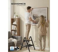 SONGMICS Step Ladder, Folding Step Stool, 2-Step Foldable Ladder, Holds up to 150 kg, Steel, Heavy-Duty, Easy Storage for Home and Office, 55 x 43.4