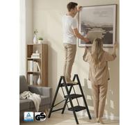 Songmics Step Ladder, Folding Step Stool, 3-Step Foldable Ladder, Holds Up To 150 Kg, Steel, Heavy-Duty,black