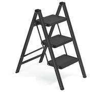 SONGMICS Step Ladder, Folding Step Stool, 3-Step Foldable Ladder, Holds up to 150 kg, Steel, Heavy-Duty, Easy Storage for Home and Office, 73.5 x 43.
