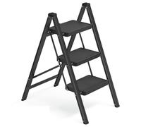 SONGMICS Step Ladder, Folding Step Stool, 3-Step Foldable Ladder, Holds up to 150 kg, Steel, Heavy-Duty, Easy Storage for Home and Office, 73.5 x 43.4 x 85.5 cm, Black GSL103BZ01