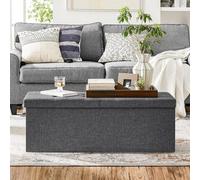 Songmics Storage Bench, Large Foldable Ottoman With Spacious Interior, Dark Grey