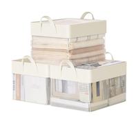 SONGMICS Storage Bins Set of 3, Medium Fabric Storage Baskets, Foldable Organiser with Transparent Nylon Mesh, 40 x 30 x 25 cm, Handles, for Bedroom, Living Room, Cream White RFB940W01