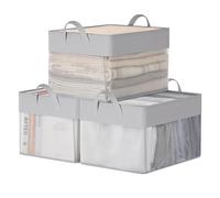 SONGMICS Storage Bins Set of 3, Medium Fabric Storage Baskets, Foldable Organiser with Transparent Nylon Mesh, 40 x 30 x 25 cm, Handles, for Bedroom, Living Room, Dove Grey RFB940G01
