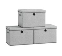 SONGMICS Storage Bins with Lids, 3 Pack Stackable Fabric Storage Boxes, Odorless PP Sheets, Foldable Cube Baskets Organizers with Handles, 16.9 x 11.8 x 11.8 Inches, Dove Gray URFB545GD01